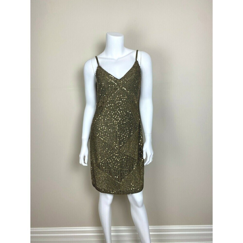 Ralph Lauren women's Sleeveless Sequin Evening Cocktail Dress Olive Size 8 $329